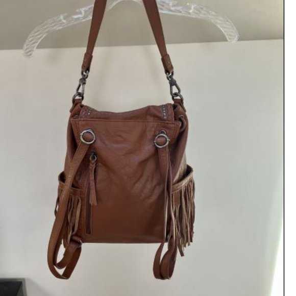 the sak Avalon brown leather fringed backpack purse - Picture 2 of 11